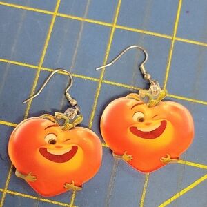 Winking Tomato Heart Shape 1.25" Earrings